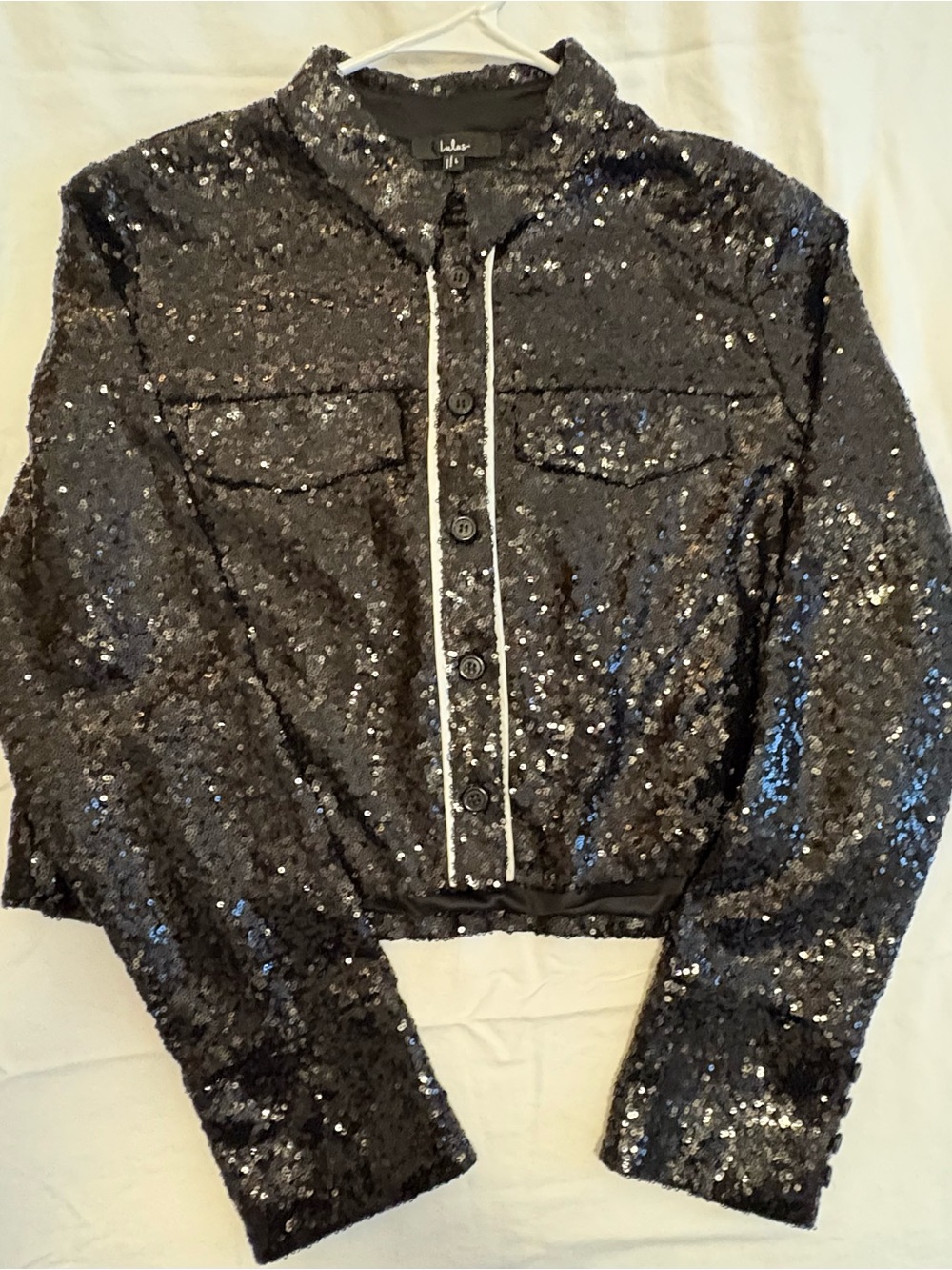 Lulus - NWOT - L - Black Sequin Cropped Button-Up Jacket